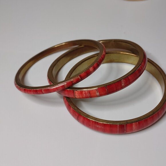Set Of 3 Vintage 8 Inch Red Bangles - Picture 3 of 9